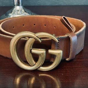 Authentic Gucci leather belt with double G buckle